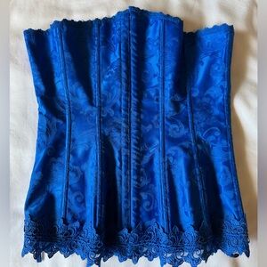 Frederick’s of Hollywood Blue Corset with Lace Trim brocade size 32